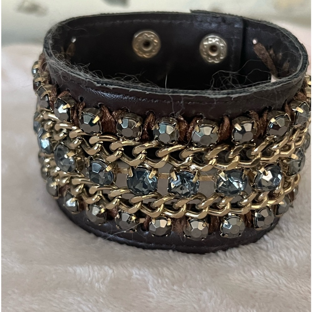 Leather bracelet with chain & bead embellishments!